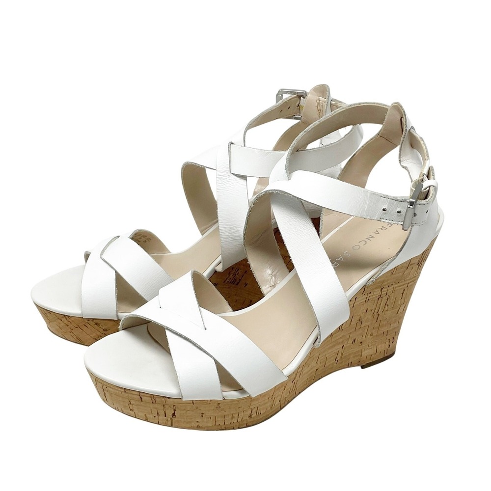 Franco Sarto Women's White Leather Strappy Platform Wedge Sandals Size 8M GUC
